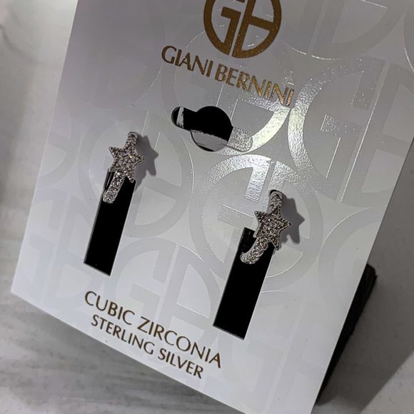 PB cubic zirconia sterling silver huggie star earr - Picture 3 of 5